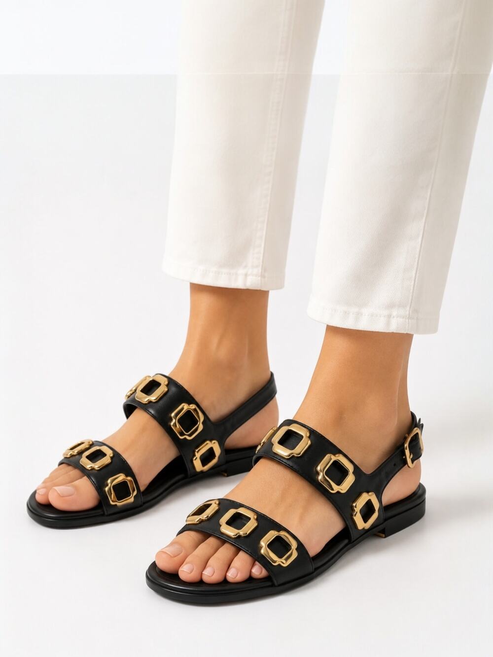 Larroude Milan Slingback Flat Sandal In Black Leather Size 7